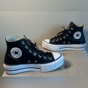 Converse Chuck Taylor All Star Platform Black Leather Women’s Shoes Size 7